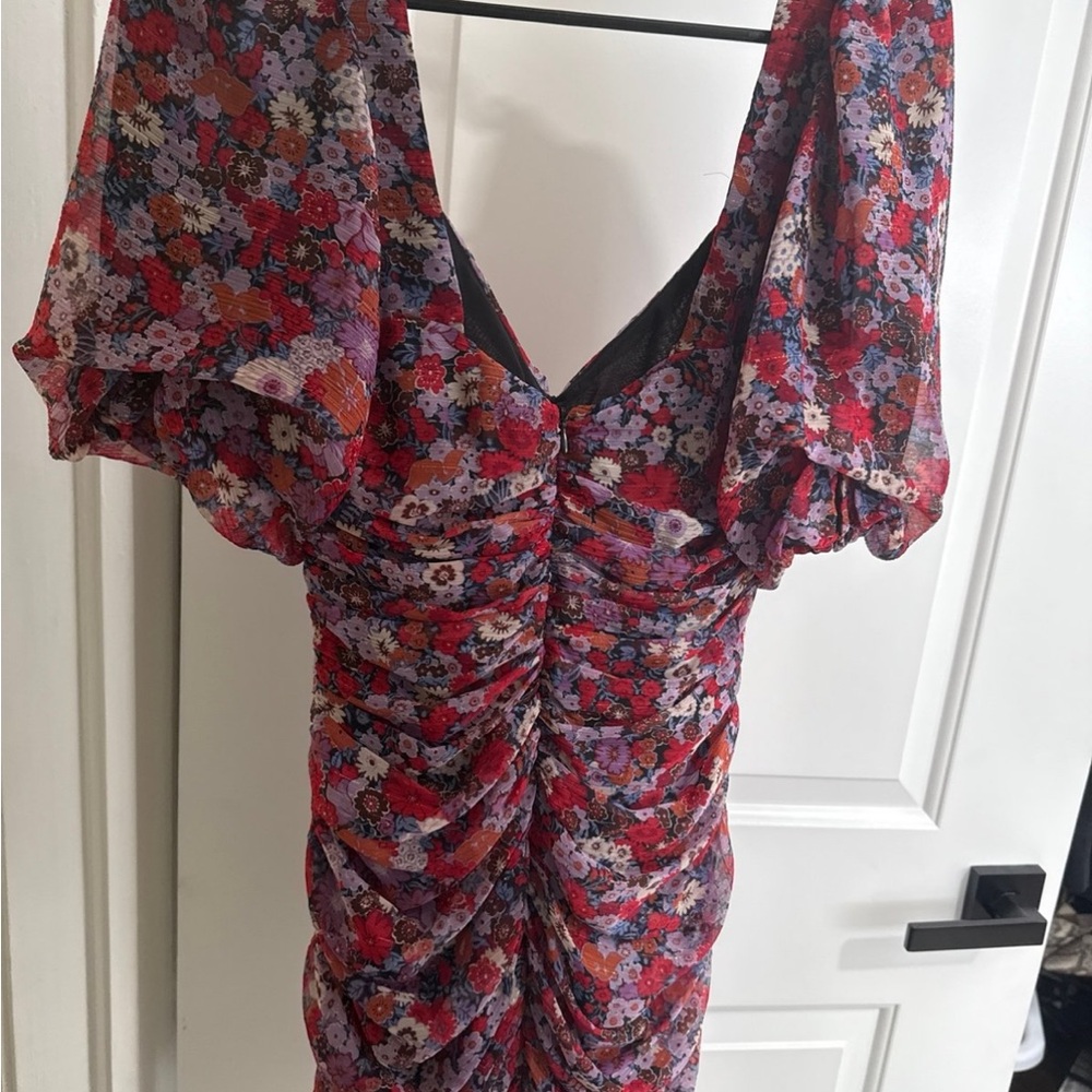 Zara Multicolor Floral Dress with Ruched Design